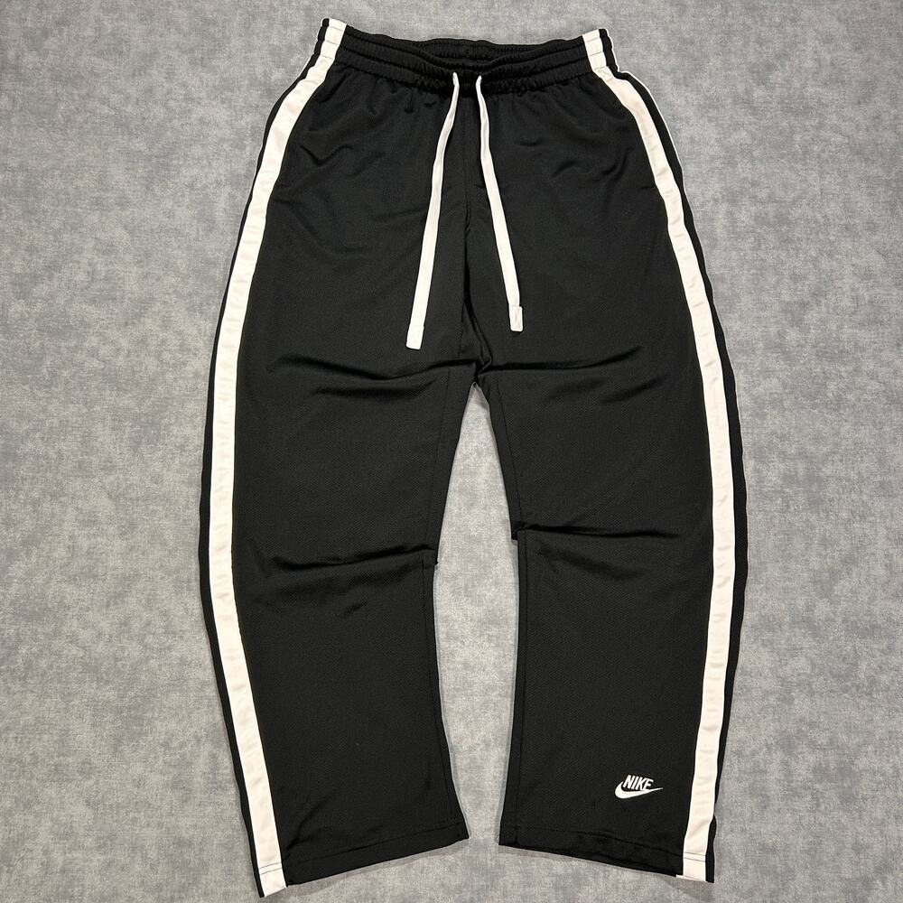 Vintage Y2K Nike Mesh Track Pants Mens Medium Black White stripe Basketball